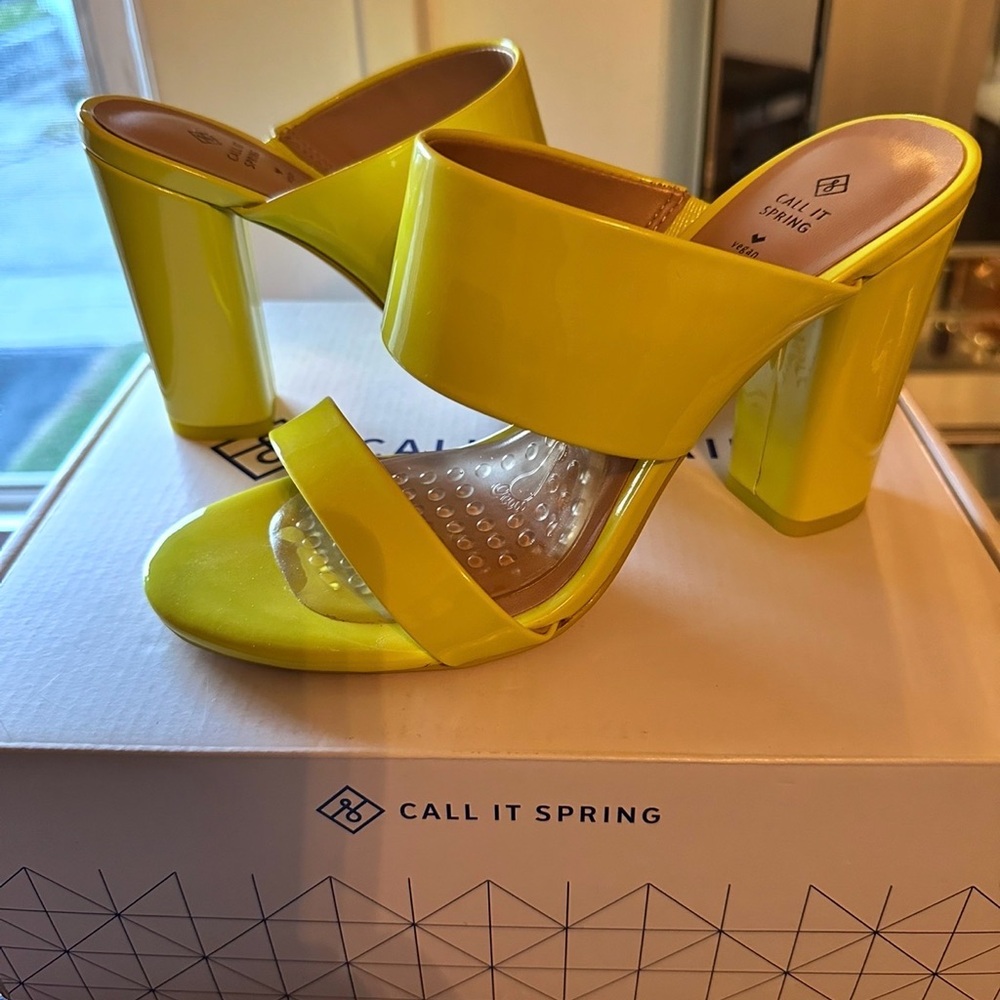 Call It Spring Bright Yellow Block Heels